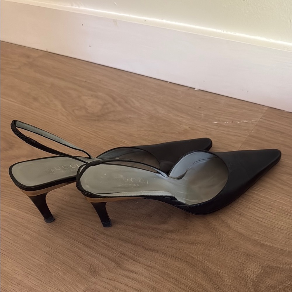 Gucci Women's Black Pointed Slingback Heels